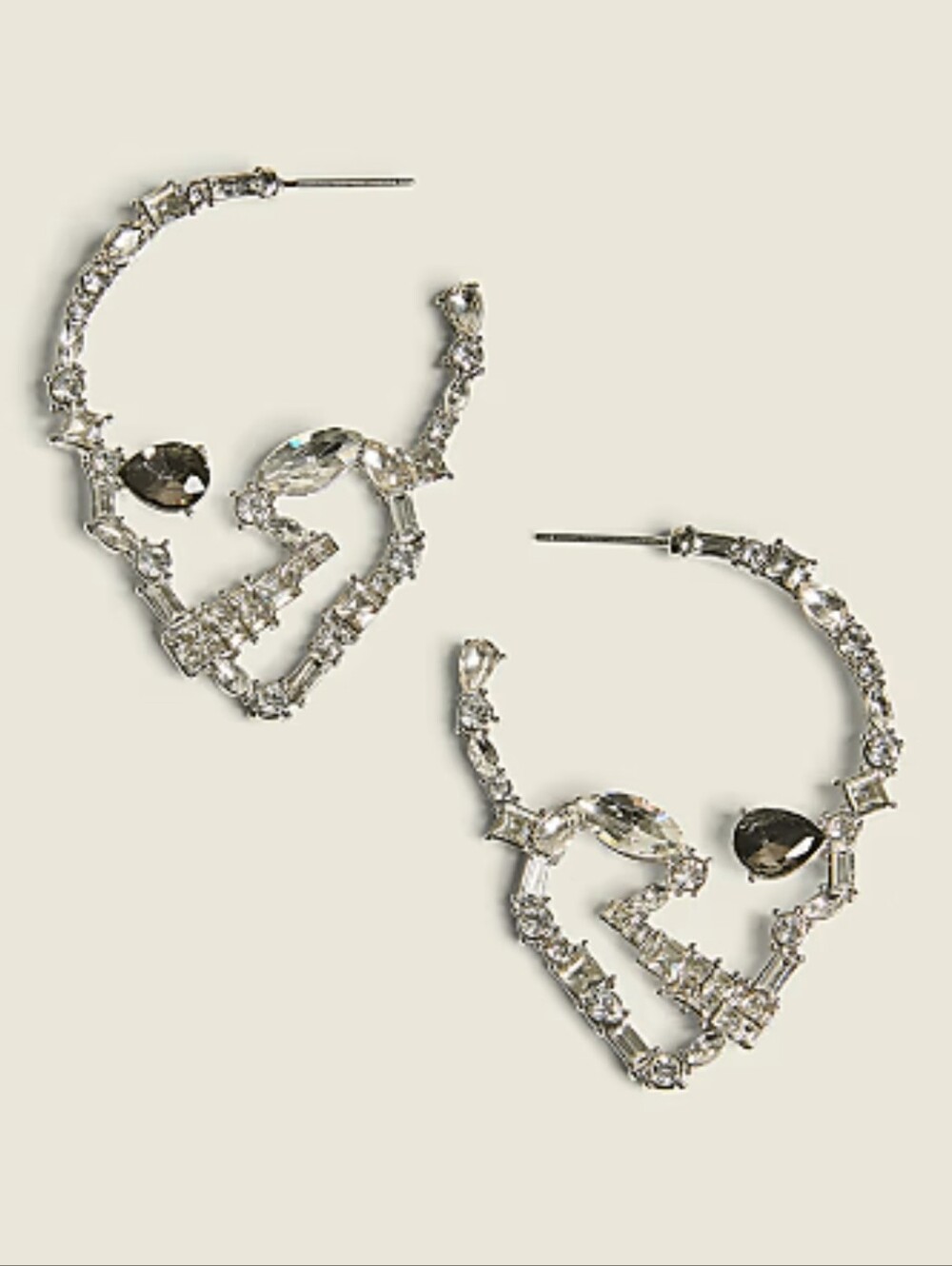 BaubleBar Silver-Tone Halloween Skull Head Earrings with Clear and Smoky Stones
